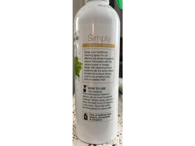 Simply Multipurpose Cleaning Spray, Vinegar + Lemon, 16.9 fl oz/500 mL