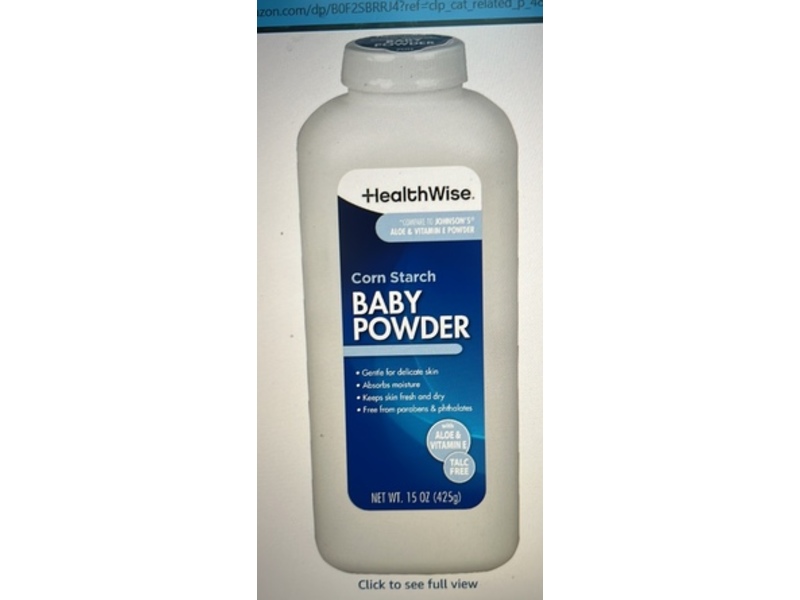 HealthWise Corn Starch Baby Powder, Aloe & Vitamin E, 15 oz/425 g