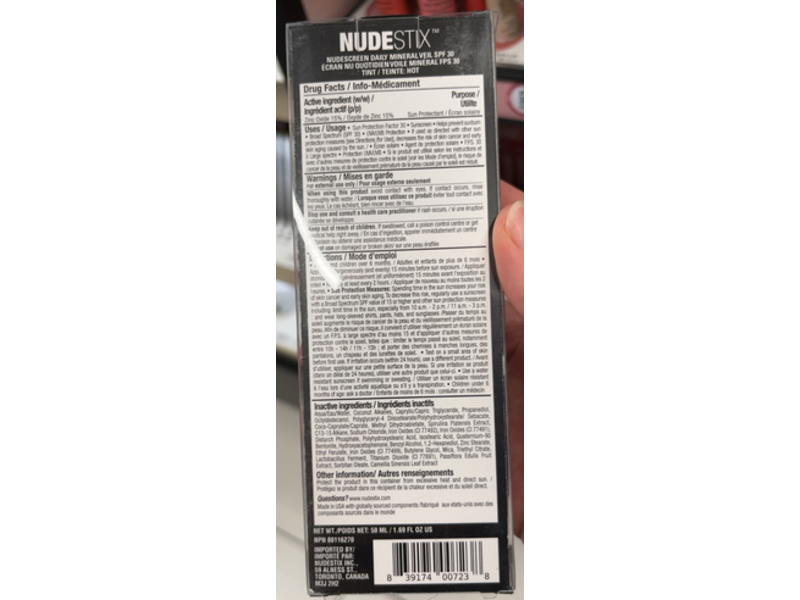 Nudestix Nudescreen Daily Mineral Veil Sunscreen, SPF 30 Hot, 1.69 fl oz/50 mL