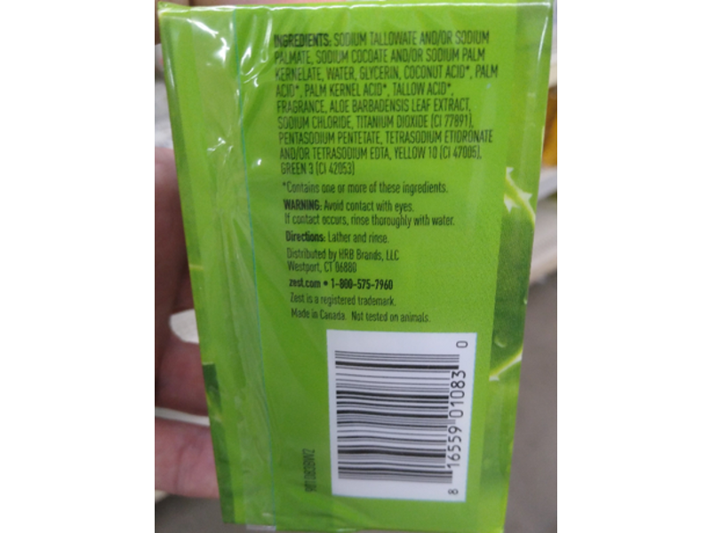 Zest Deodorant Bar Soap, Aloe Vera, 4 oz/113 g, 2 Bars