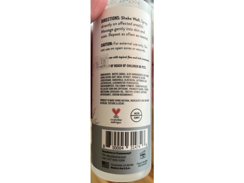 Skout's Honor Probiotic Itch Relief Spray, Oatmeal, 8 fl oz/236 mL