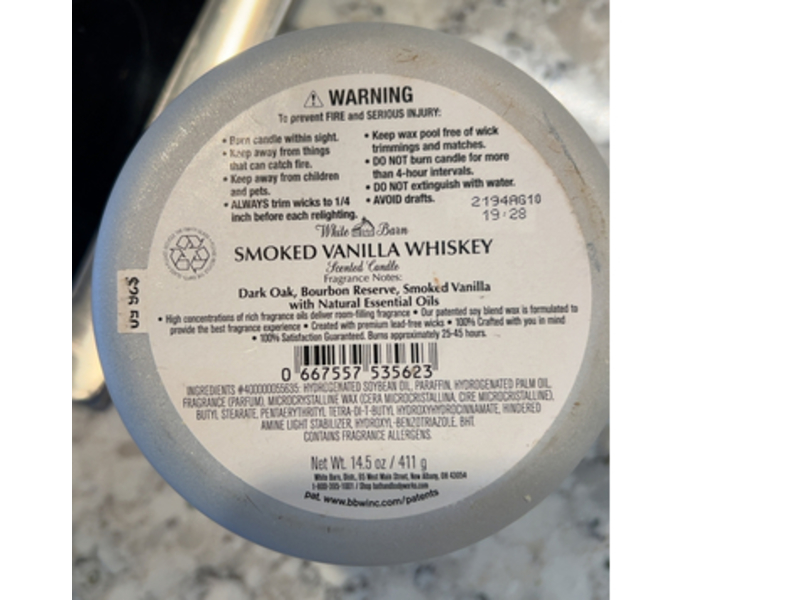 White Barn Scented Candle, Smoked Vanilla Whiskey, 14.5 oz/411 g