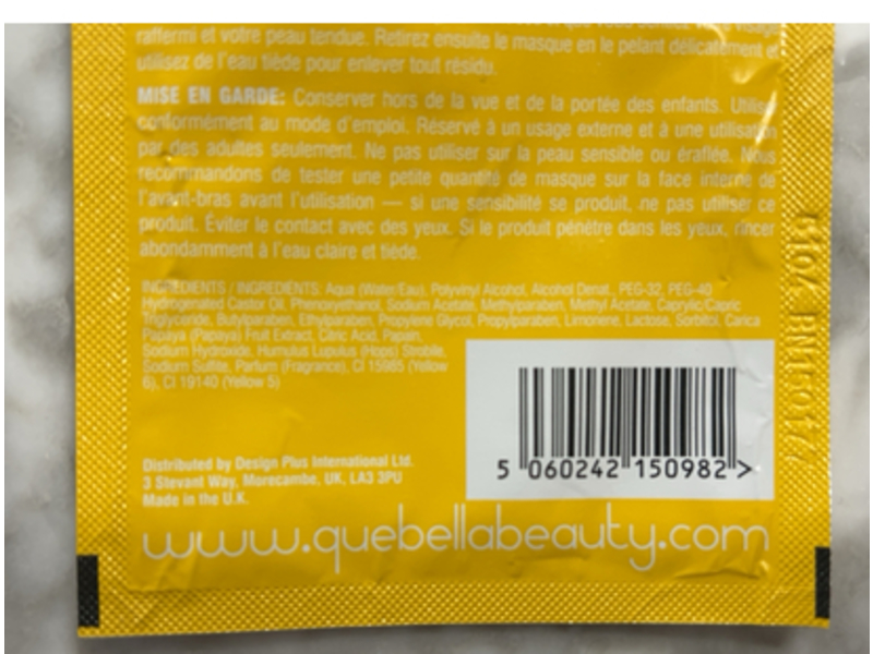 Que Bella Skin Brightening Peel-Off Mask, Papaya, 0.33 oz/10 g