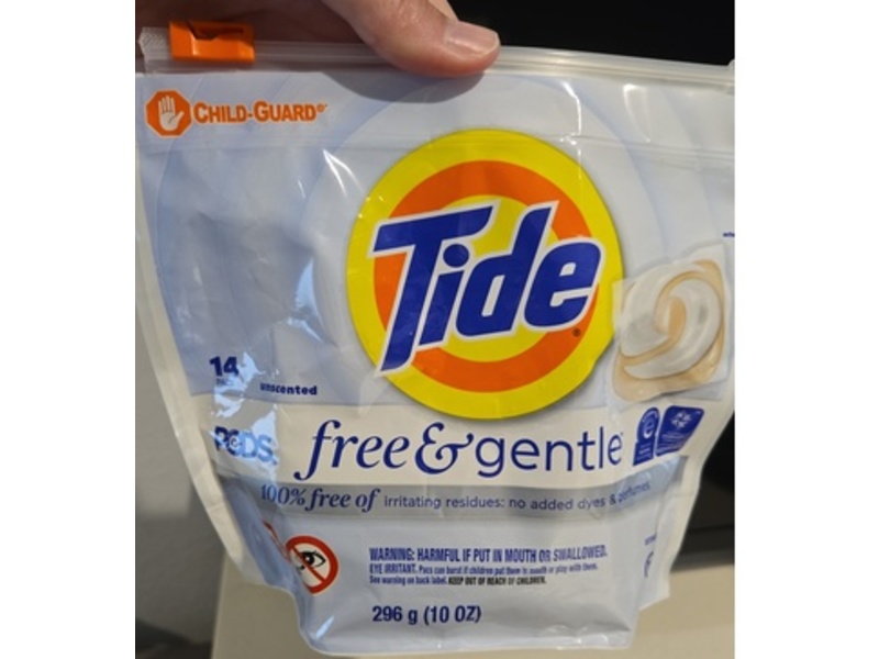 Tide Free & Gentle Detergent Pods, Unscented, 10 oz/296 g, 14 Count