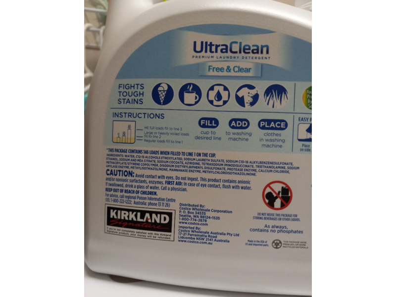 Kirkland Signature Ultraclean Premium Laundry Detergent, Free & Clear, 146 Loads, 194 oz/5.73 L