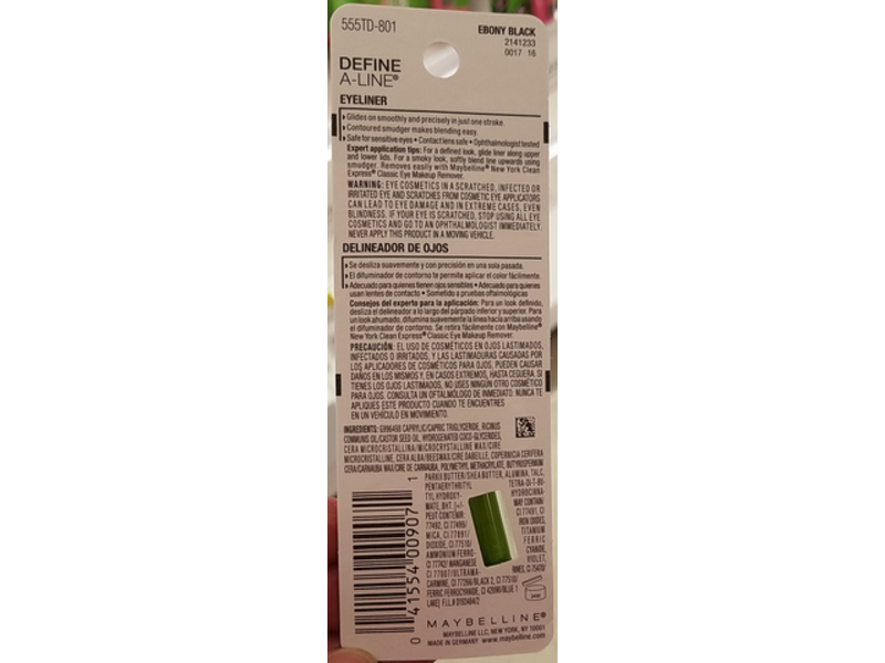 Maybelline Define A-Line Eyeliner, 801 Ebony Black, 0.1 oz / 280 mg
