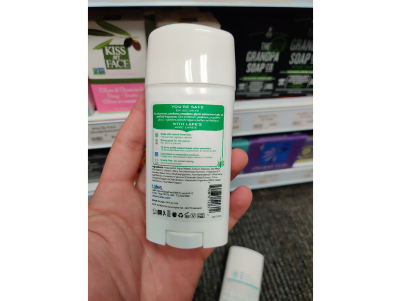 Lafe's Deodorant Stick, Witch Hazel & Aloe, 2.25 oz/64 g