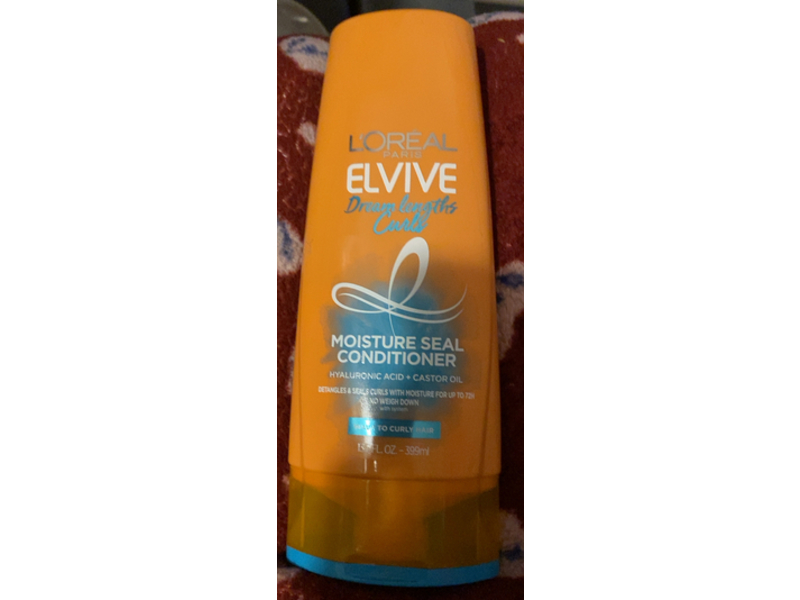 L'Oreal Elvive Dream Lengths Curls Moisture Seal Conditioner, Hyaluronic Acid + Castor Oil, 13.5 fl oz/399 mL