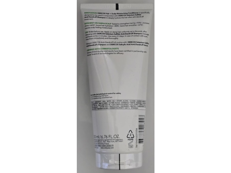 Vichy Laboratories Dercos Hair + Scalp Moisturizing Conditioner, 6.7 fl oz/200 mL