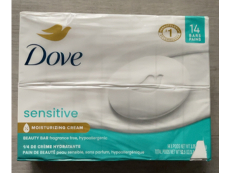 Dove Moisturizing Cream Beauty Bar Soap, Sensitive, 3.75 oz/106 g, 14 Count