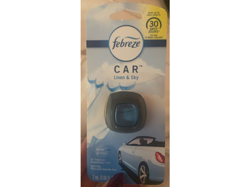Febreze Car Vent Clip Air Freshener, Linen & Sky, 0.06 fl oz/2 mL, 1 Count