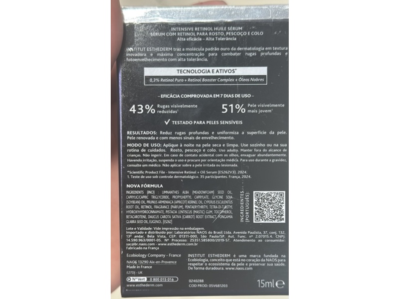 Institut Esthederm Intensive Retinol+ Oil Serum, 0.5 fl oz/15 mL