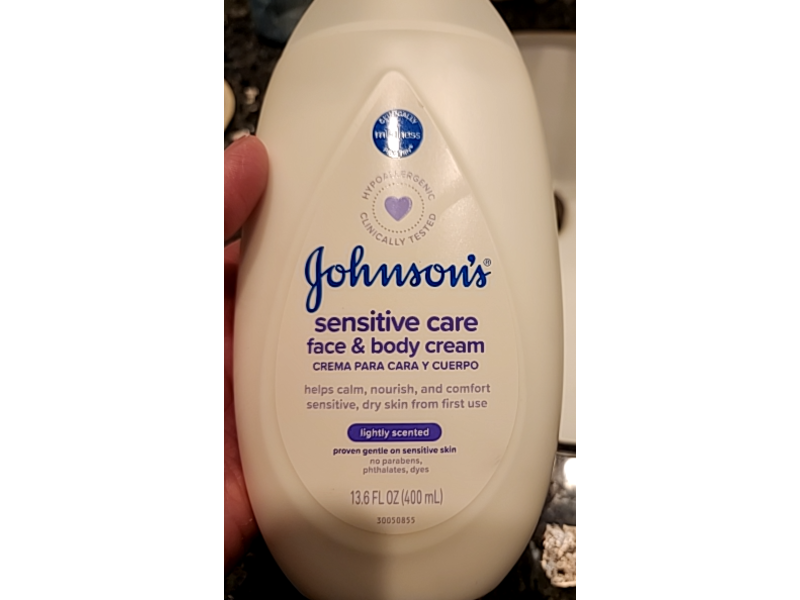 Johnson's Sensitive Care Face & Body Cream, Lightly scented, 13.6 fl oz/400 mL