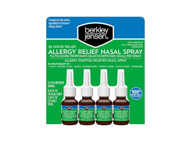 Berkley Jensen Allergy Relief Nasal Spray, 0.62 fl oz/18.2 mL, Pack Of 4