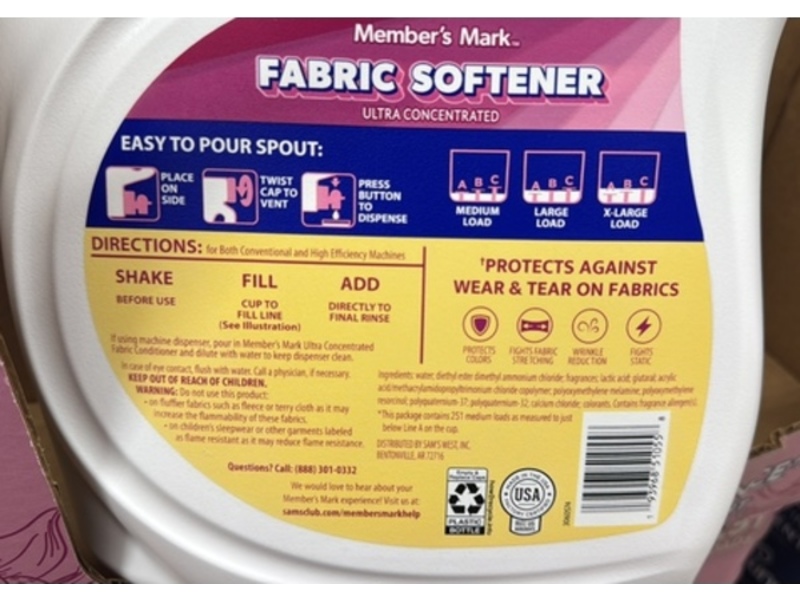 Member's Mark Liquid Fabric Softener, Berry Vanilla Dream, 251 Loads, 170 fl oz/5.02 L