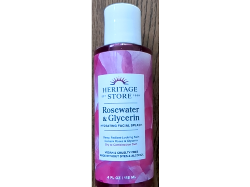 Heritage Store Hydrating Facial Splash, Rosewater & Glycerin, 4 fl oz/118 mL