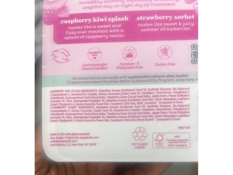 Eos 24H Moisture Super Balm Set, Raspberry Kiwi Splash & Strawberry Sorbet, 0.35 fl oz/10 mL, Pack Of 2