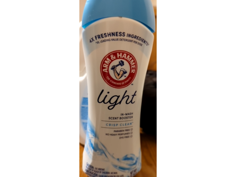 Arm & Hammer Light In - Wash Scent Booster, Crisp Clean, 18 oz/510 g, Pack Of 4