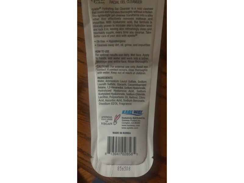 Epielle Hydrating Facial Gel Cleanser, Hyaluronic Acid + Retinol, 0.34 oz/10 g
