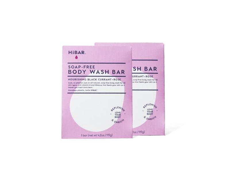 Hibar Soap-Free Body Wash Bar, Nourishing Black Currant + Rose, 4.2 oz/119 g, Pack Of 2