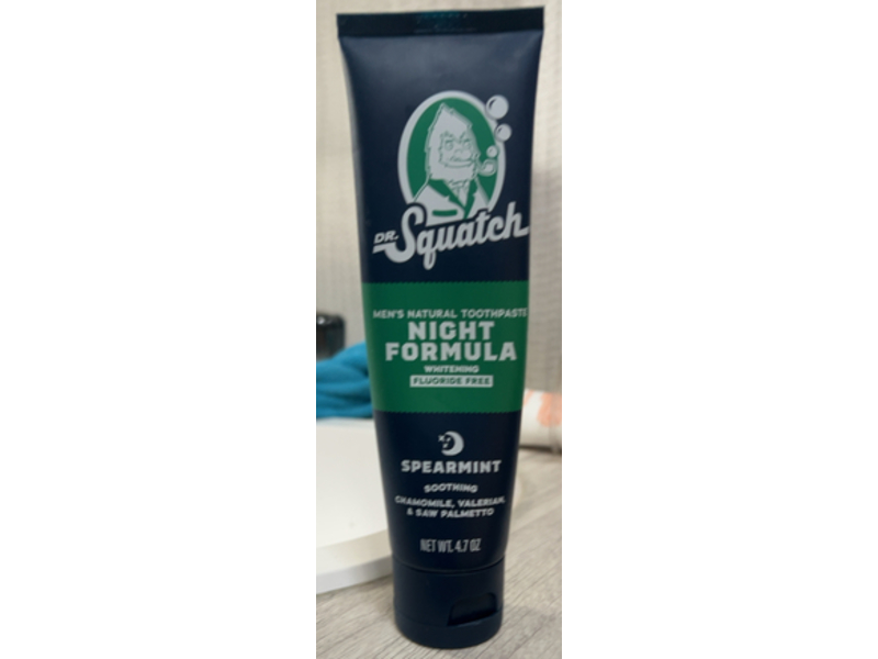 Dr. Squatch Night Formula Men's Natural Whitening Toothpaste, Soothing Spearmint, 4.7 oz