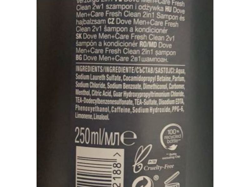 Dove Men + Care Fortifying Shampoo + Conditioner, Fresh Clean 2 In 1, 250 mL