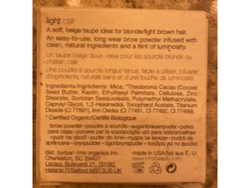 RMS Beauty Back 2 Brow Eyebrow Powder, Light, 0.12 oz/3.5 g