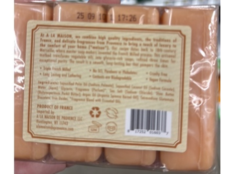 A La Maison Bar Soap, Orange Bergamot, 3.5 fl oz/100 g, Pack Of 4