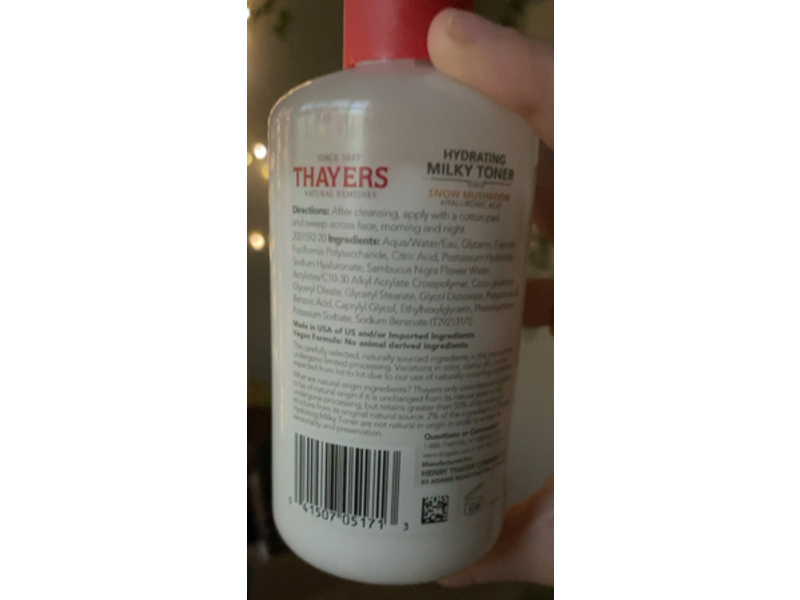 Thayers Hydrating Milky Face Toner, Snow Mushroom & Hyaluronic Acid, 8.5 fl oz/251 mL, Pack Of 2