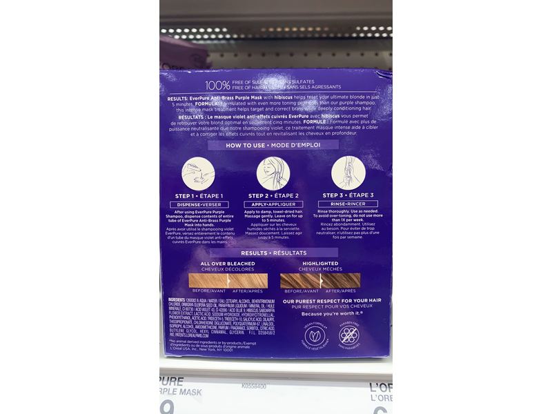 L'Oreal Paris Ever Pure Sulfate Free, Ultra Pigmented Anti Brass Purple Mask, 3 fl oz/90 mL
