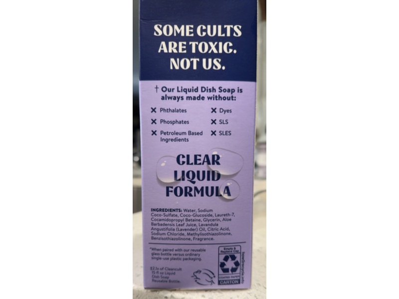 Clean Cult Liquid Dish Soap, Wild Lavender, 32 fl oz/946 mL