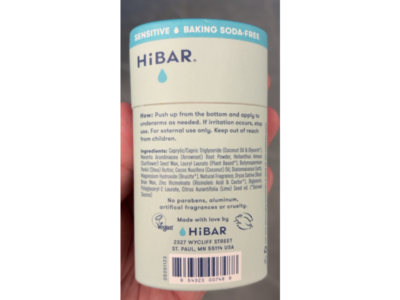 HiBAR Natural Deodorant, Aloe + Sea Moss, 2.25 oz/64 g