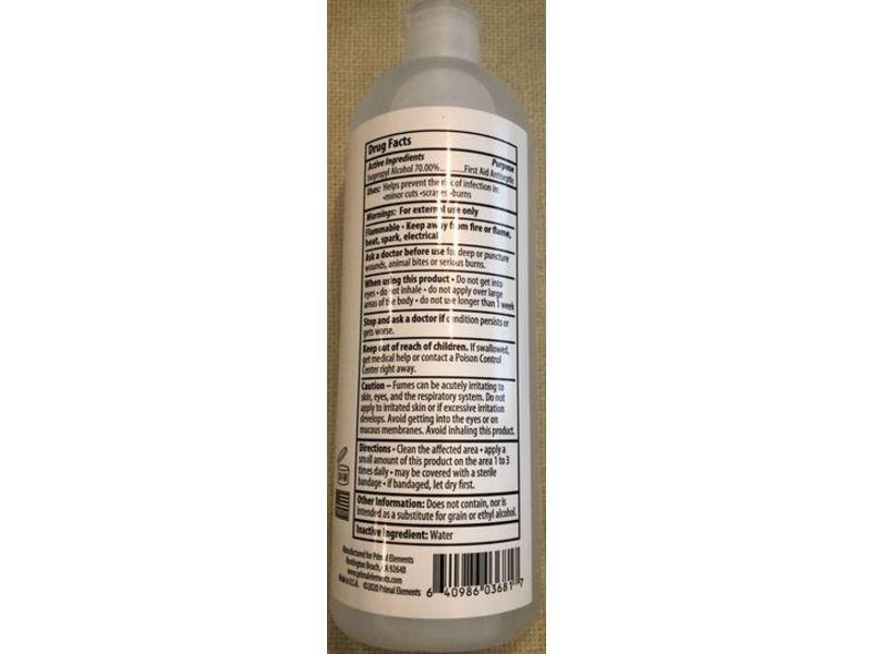 Primal Elements First Aid Antiseptic Antibacterial Cleanser, 70% Isopropyl Alcohol, 16 fl oz/473 mL