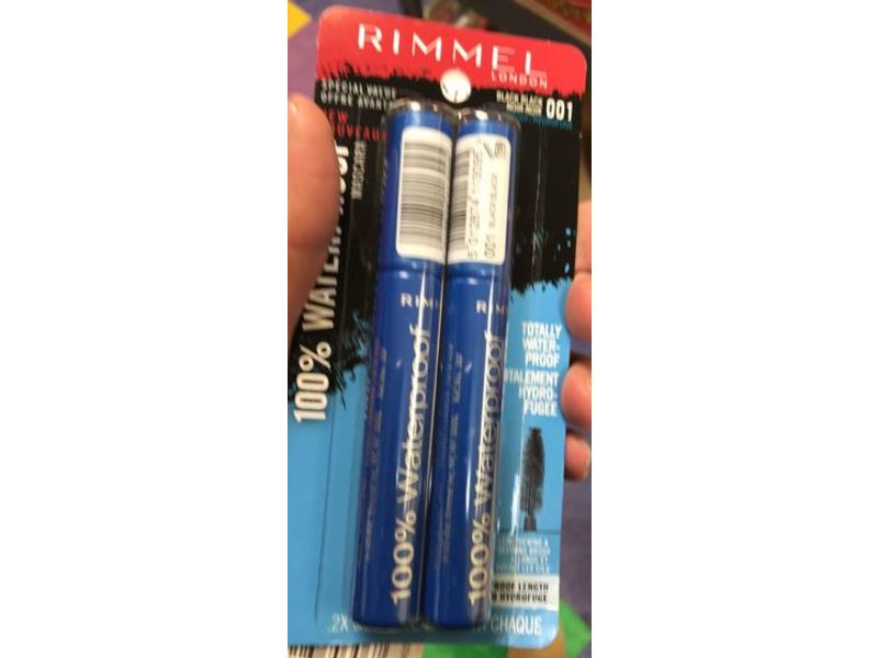 Rimmel London 100% Waterproof Mascara, Black Black 001, 0.27 fl oz/8 mL, Pack Of 2