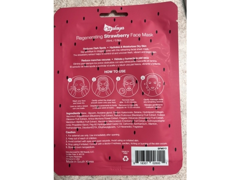 Saplaya Face Mask, Strawberry, 0.8 oz/25 mL
