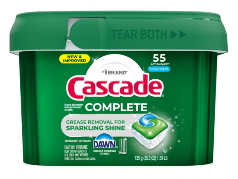 Cascade Complete Dishwasher Detergents Pacs, Fresh Scent, 25.5 oz/725 g, 55 Count