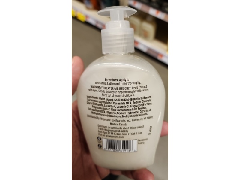 Wegmans Moisturizing Liquid Hand Soap, Aloe Vera, 7.5 fl oz/222 mL.