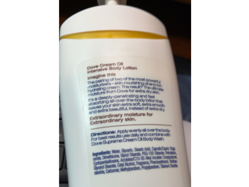 Dove Cream Oil Intensive Body Lotion, 16.9 oz/500 mL