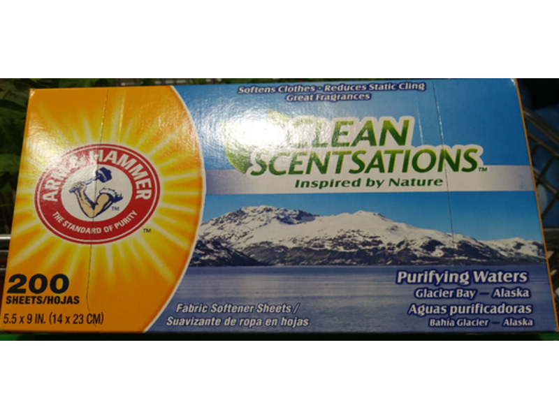 Arm & Hammer Clean Scentsations Fabric Softener Sheets, Purifying Waters, 200 Count