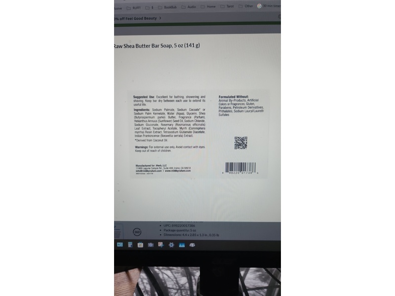 Mild by Nature Raw Shea Butter Bar Soap, 5 oz/141 g