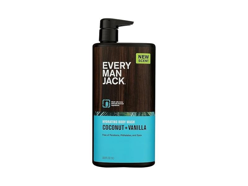 Every Man Jack Hydrating Body Wash, Coconut + Vanilla, 33.8 fl oz/1 L