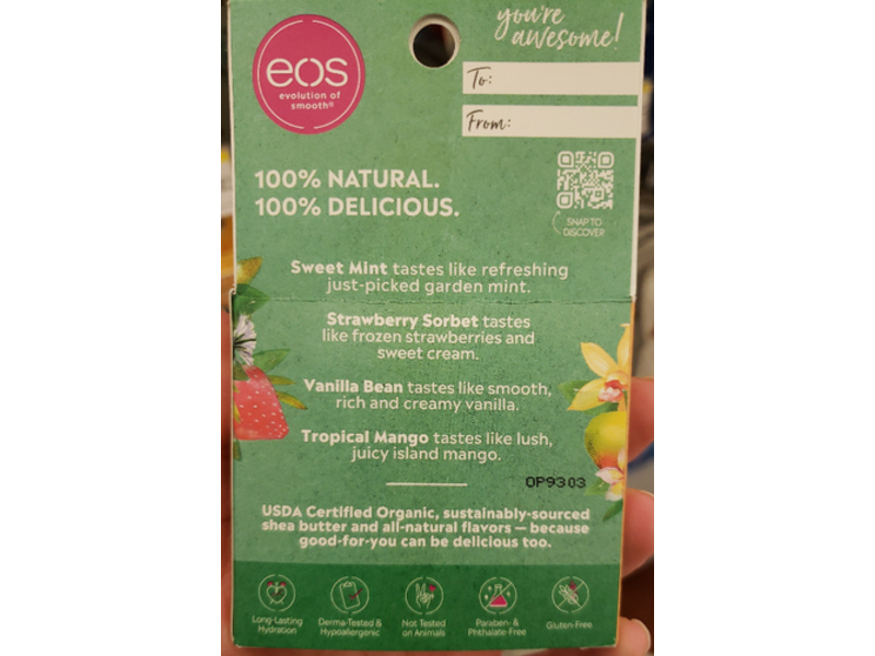 Eos 100% Natural Shea Lip Balm, 0.14 oz/4 g, 4 Pack