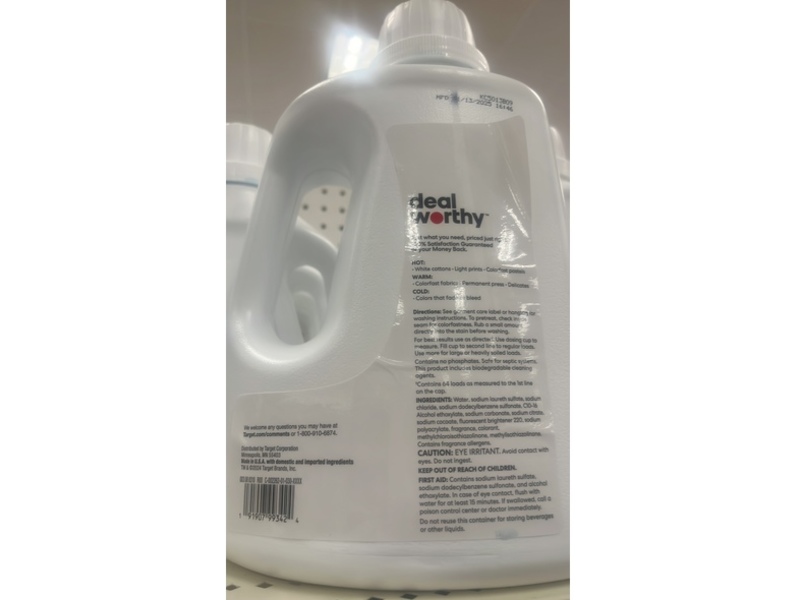 Deal Worthy Laundry Detergent, Fresh Scent, 64 Loads, 100 fl oz/2.95 L