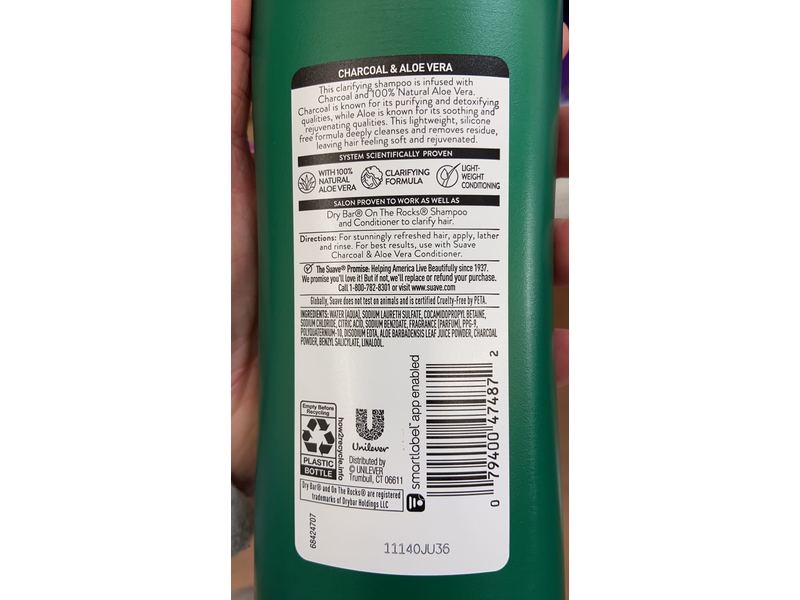 Suave Clarifying Shampoo, Charcoal & Aloe Vera, 15 fl oz/443 mL, Pack Of 2