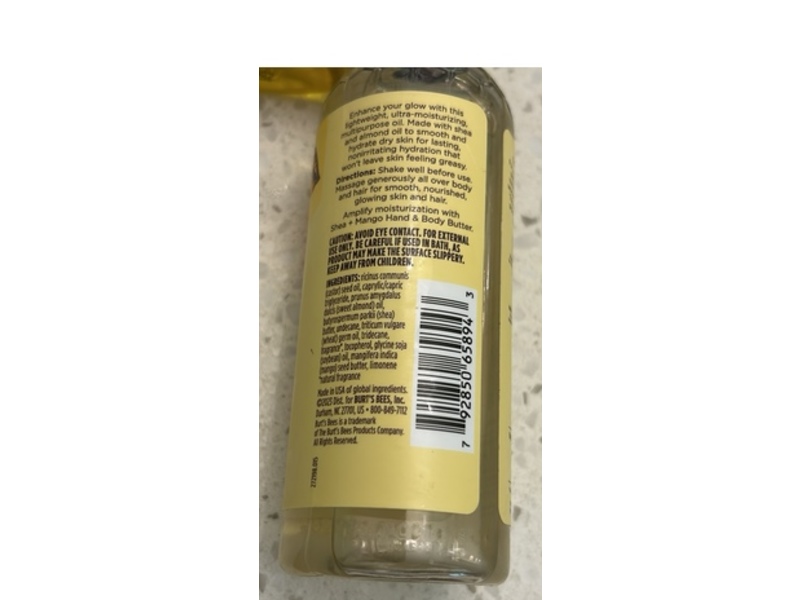 Burt's Bees Glowing Body Oil, Shea + Mango, 5 fl oz/147.8 mL