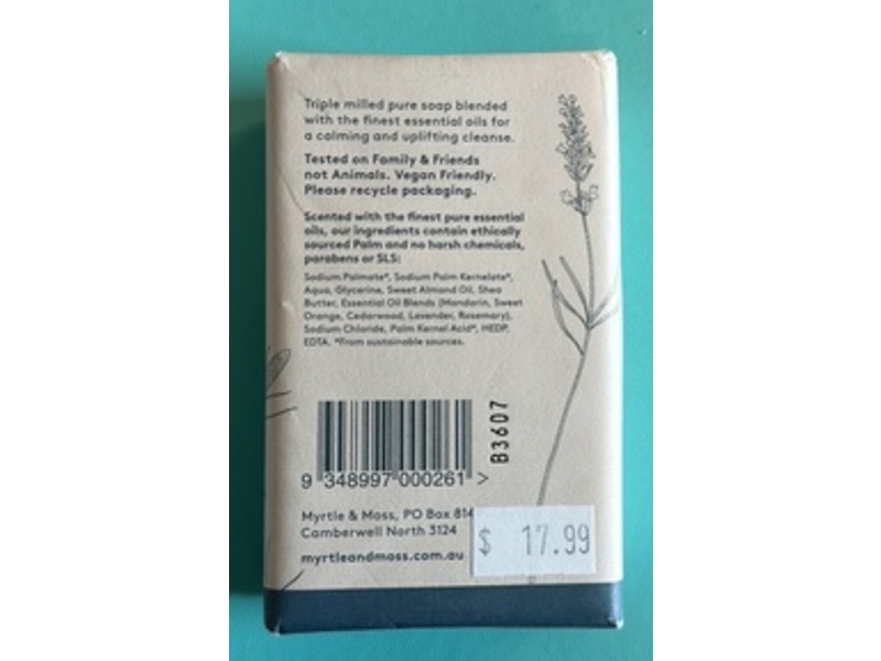 Myrtle & Moss Shea Butter Soap, Rosemary, Cedarwood & Lavender Bud, 200 g