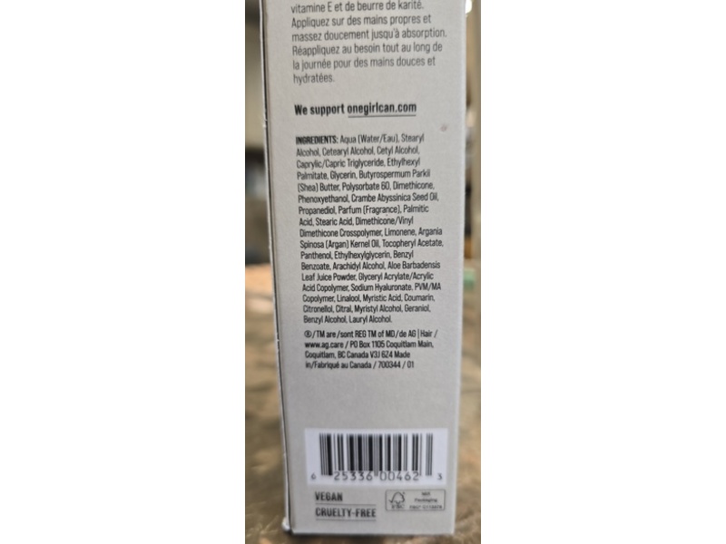 AG Care Soothe Nourishing Hand Lotion, Hyaluronic Acid & Vitamin E, 3 fl oz/89 mL
