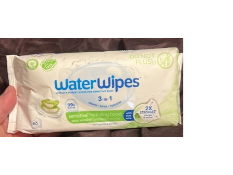 WaterWipes 3-In-1 Sensitive+ Hydrating Boost Wipes, Aloe Vera, 60 Count