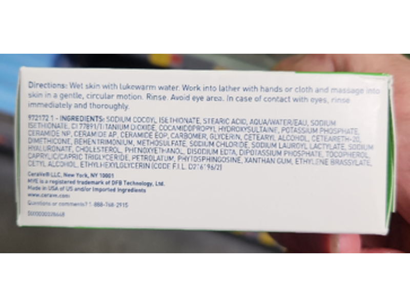 CeraVe Hydrating Cleanser Bar, Ceramides & Hyaluronic Acid, 4.5 oz/128 g