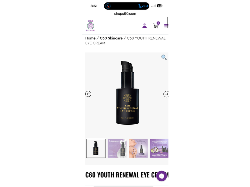 C60 Power youth Renewal Eye Cream, 1 fl oz/30 mL